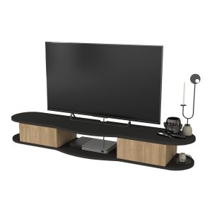 Mesa suspensa para tv nyskiri compartimentos 150x35x19cm antracite/carvalho