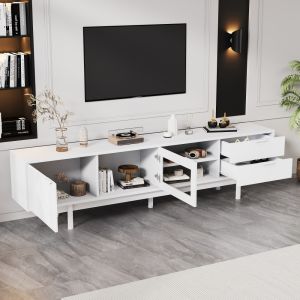 Móvel de televisor moderno com 2 portas e 2 gavetas branco 50x200x40cm
