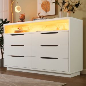 Aparador branco com iluminação LED 6 gavetas 85x120x40cm