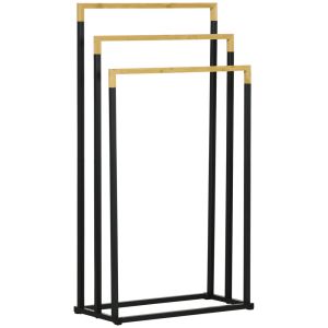 Toalheiro de pé 45x22,5x86 cm aço, bambu kleankin, casa - casa de banho