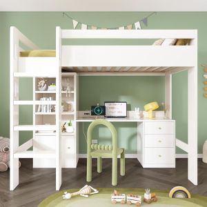 Cama infantil 90x200cm com secretária usb-c e armário 3 gavetas branca