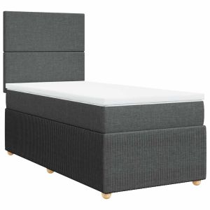 vidaXL cama box spring con colchón tela gris oscuro 90x200 cm
