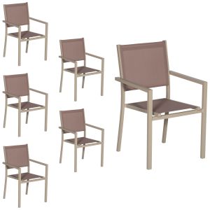Conjunto de 6 cadeiras de alumínio em tons - textilene taupe