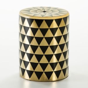 Banqueta 33x33x43 cerâmica dourada e preta