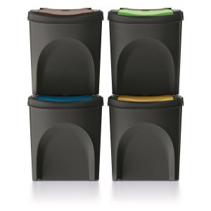 Conjunto de 4 baldes de lixo keden sortibox plástico reciclado, preto, 100l
