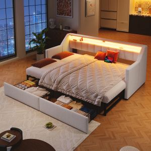 Cama dobrável de tecido, 90 x 200 cm, extensível, bege.