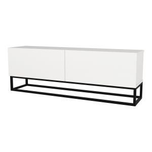 Mesa baixa para tv nolvean 2 portas base longa 135x32x47cm branco [en.casa]
