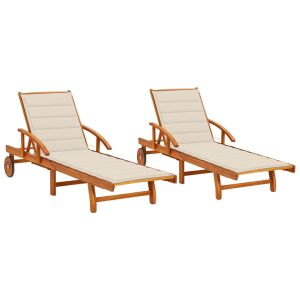 vidaXL tumbonas con cojines 2 unidades madera maciza de acacia
