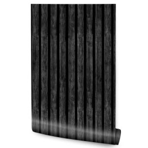 Papel de parede decoração moderna tábuas preto imitação ripas madeira