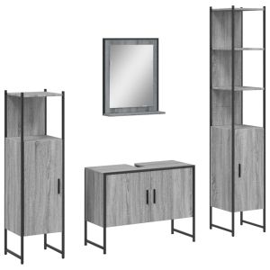 4 pcs conj. Móveis casa de banho derivados madeira cinza sonoma