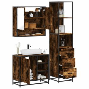 3 pcs conjunto de móveis wc madeira processada carvalho fumado ptr2304
