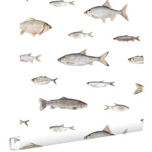 Estahome papel de parede peixes cinzento 50 x 900 cm
