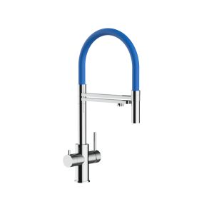 Torneira de cozinha 5 vias aço inoxidável chuveiro 2 jatos, polido/azul