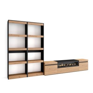 Móveis tv, 320x35x186cm, carvalho e preto, lareira eléctrica rf2602