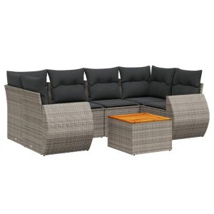 vidaXL set de sofás de jardín 7 piezas con cojines ratán pe gris