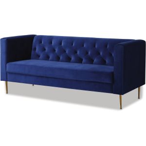 Sofá fixo de veludo "bruce" - 196 x 76 x 82 cm - 3 lugares - azul escuro