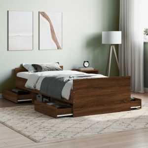Cama c/ painéis de cabeceira e pés carvalho castanho