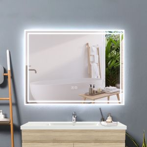 Aica espelho de casa de banho LED 80×60cm.bluetooth,anti-embaciamento