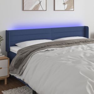 Cabeceira de cama c/ luzes LED tecido 203x16x78/88 cm azul ptob6306