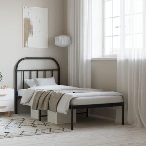 Cama com cabeceira 90x200 cm metal preto pt8234