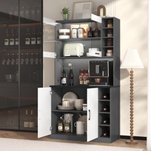 Armário cozinha LED nicho micro-ondas mdf branco cinzento 100x47x187cm