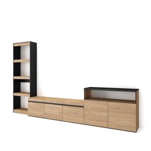 Conjunto de móveis tv, 310x35x186cm, carvalho e preto rf3152