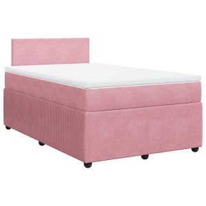 vidaXL cama box spring con colchón terciopelo rosa 120x200 cm