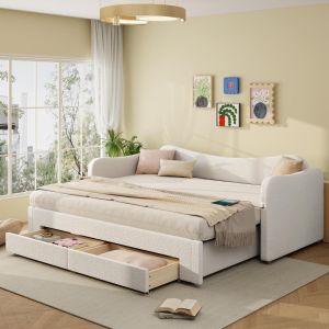 Cama ninho extensível com gavetas, usb e arrumação 90x200cm bege