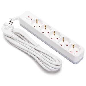 Aigostar régua 5 tomadas, extensão 3m com interruptor, branco