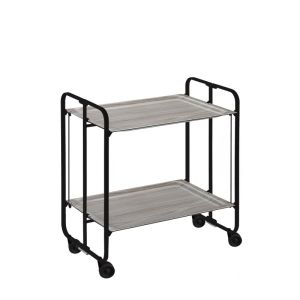 Carrinho de serviço dobrável bauhaus, armação de metal preto, 2 bandejas