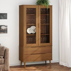 Vitrina molde 90x35x175 cm pinho maciço castanho