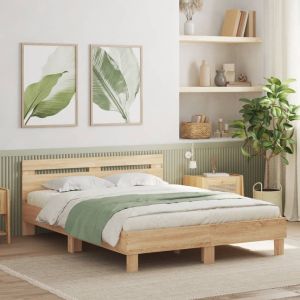 Cama c/ cabeceira/luzes LED 140x200cm carvalho sonoma