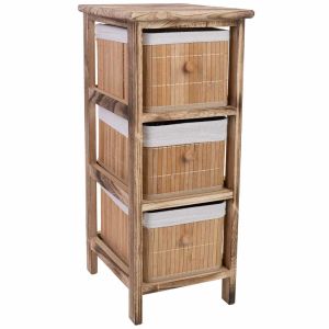 Chiffonier de madeira castanho 3 gavetas bambu 26x32x63 cm