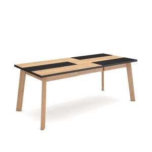 Mesa sala de jantar, 194x90x75cm, carvalho e preto, pés de madeira rf2910