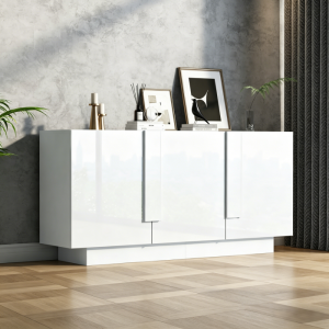 Aparador branco com 3 portas e prateleiras ajustáveis 60x160x35cm