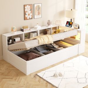 Sofá cama 90x200cm com tomada LED e arrumação mdf – branco