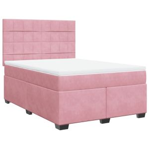 vidaXL cama box spring con colchón terciopelo rosa 140x190 cm