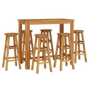 vidaXL mesa y taburetes altos de jardín 7 pzas madera maciza acacia