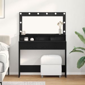 Mesa de maquiagem com luzes LED preta carvalho 100x41x135 cm wf327814