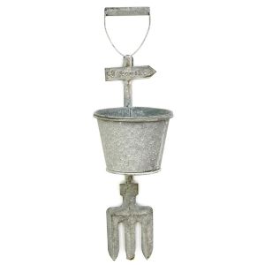 Floreira suspensa de metal cinza