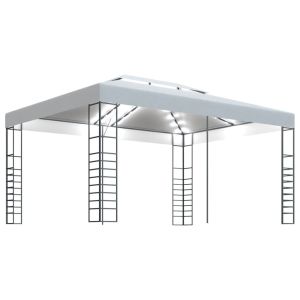 Gazebo com cordões de luzes LED 4x3x2,7 m branco