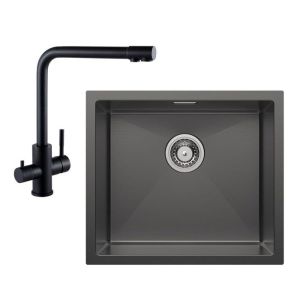 50x44cm pia de cozinha embaixo da bancada aço inoxidável preto antracite +