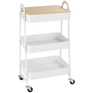 Carrinho auxiliar com roda 45x31x79,4 cm aço color blanco Homcom