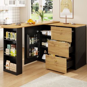 Mesa de bar extensível em mdf preto com arrumação e rotação 360°