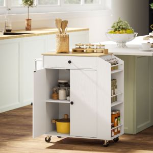 Ilha de cozinha com rodas 2 portas 1 gaveta branco