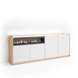 Aparador sala de jantar, 207x37x80cm, lareira eléctrica, LED rf4948