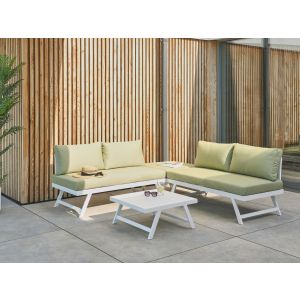 Sofá de jardim de canto com mesa 5 lugares coccorino metal verde