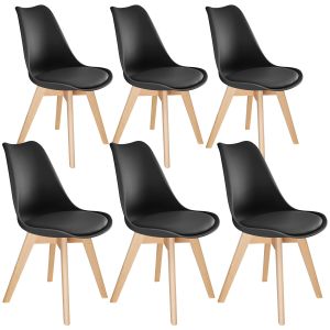 6 cadeiras de sala de jantar, acolchoado, ergonómicas e estables, preto
