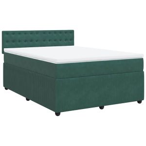 vidaXL cama box spring con colchón terciopelo verde oscuro 160x200 cm