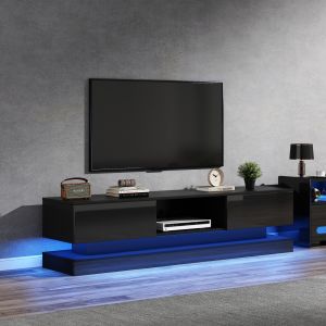 Móvel de tv preto brilhante com LED e 2 gavetas 40,5x160x35cm